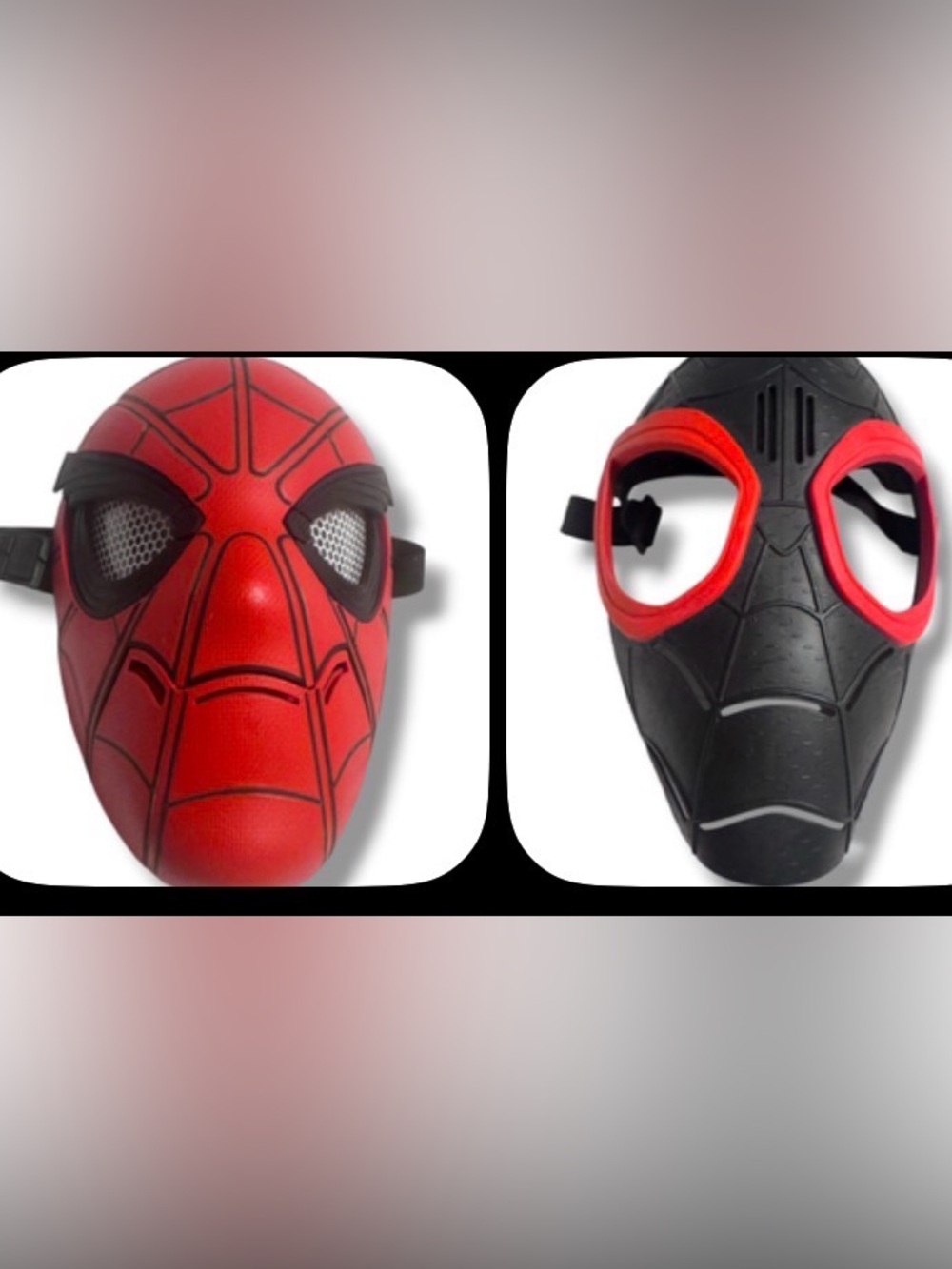 Set of 2 Spider-Man Masks from Hasbro, Red w/ moving features & Black w/ sounds